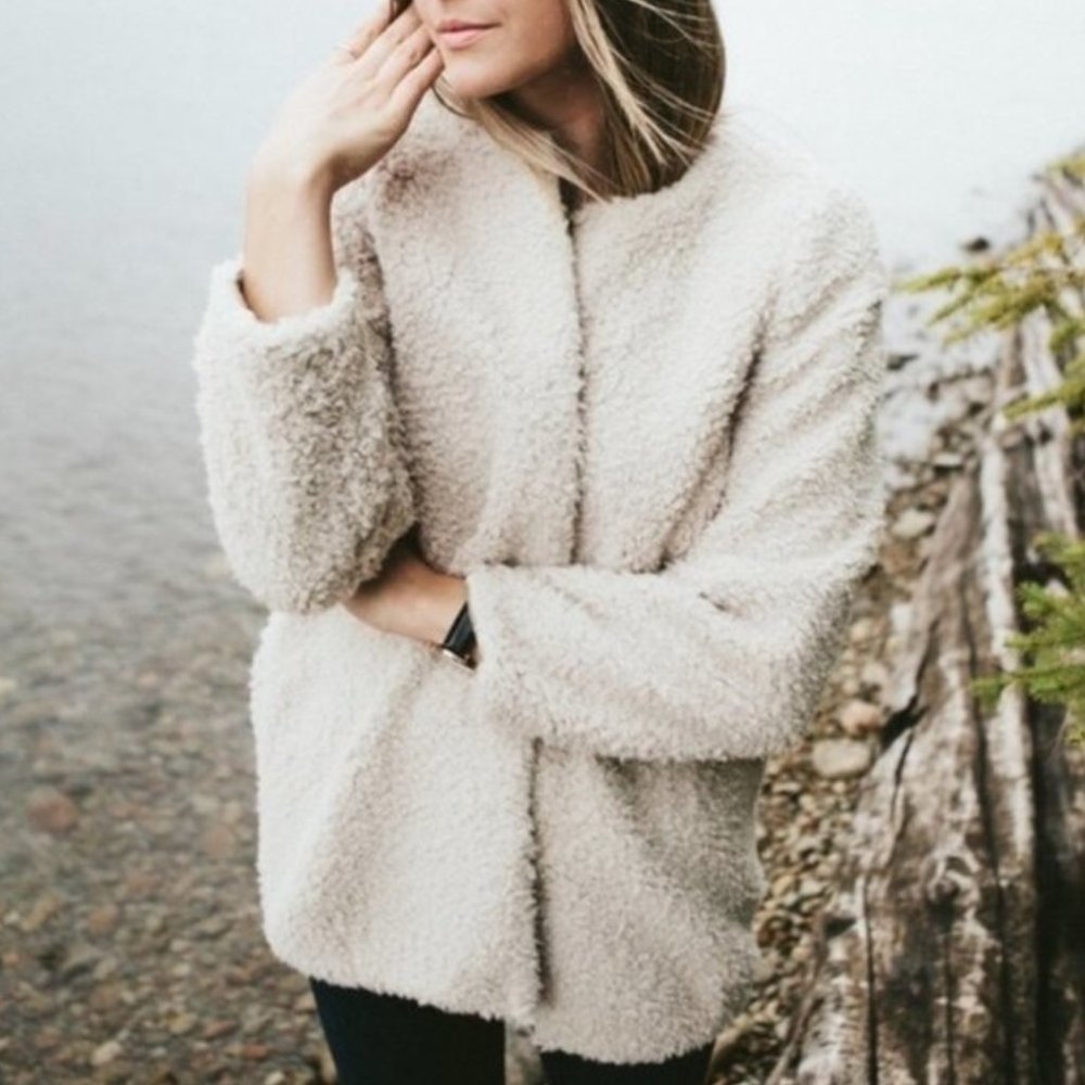 Aritzia Wilfred Laboratoire Faux Sherpa Fur Teddy Winter Coat Oatmeal Size XXS